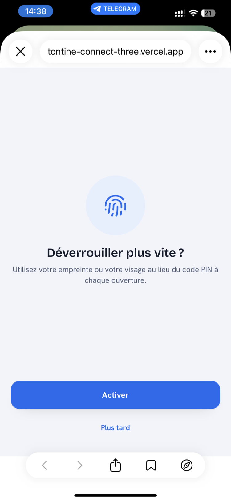 Activation du déverrouillage biométrique